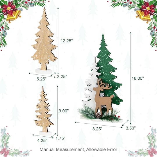 Glitzhome® Set of 3 Wooden Christmas Reindeer & Tree Table Decor